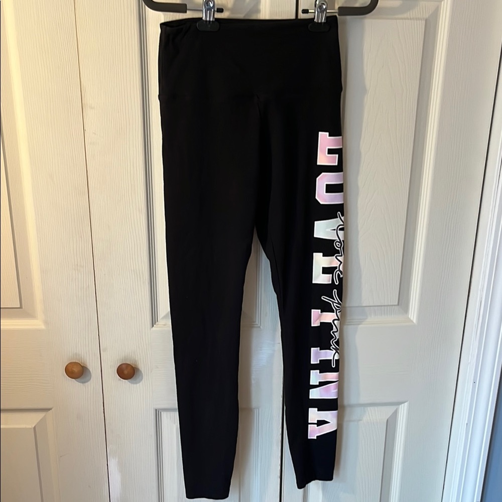 Pink Black and Pink Track Pants with Bold Text